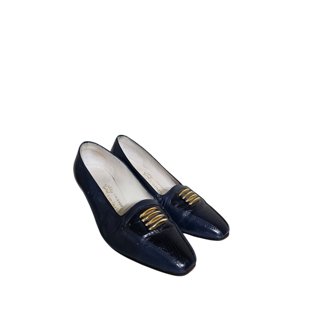 Vintage 1960s Aminchu Glam Pumps Size 6/36 Blue Leather